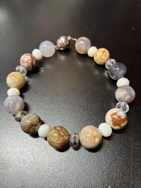 Multi-Tonal Ocean Jasper and faceted Crystal Beaded gemstone Bracelet